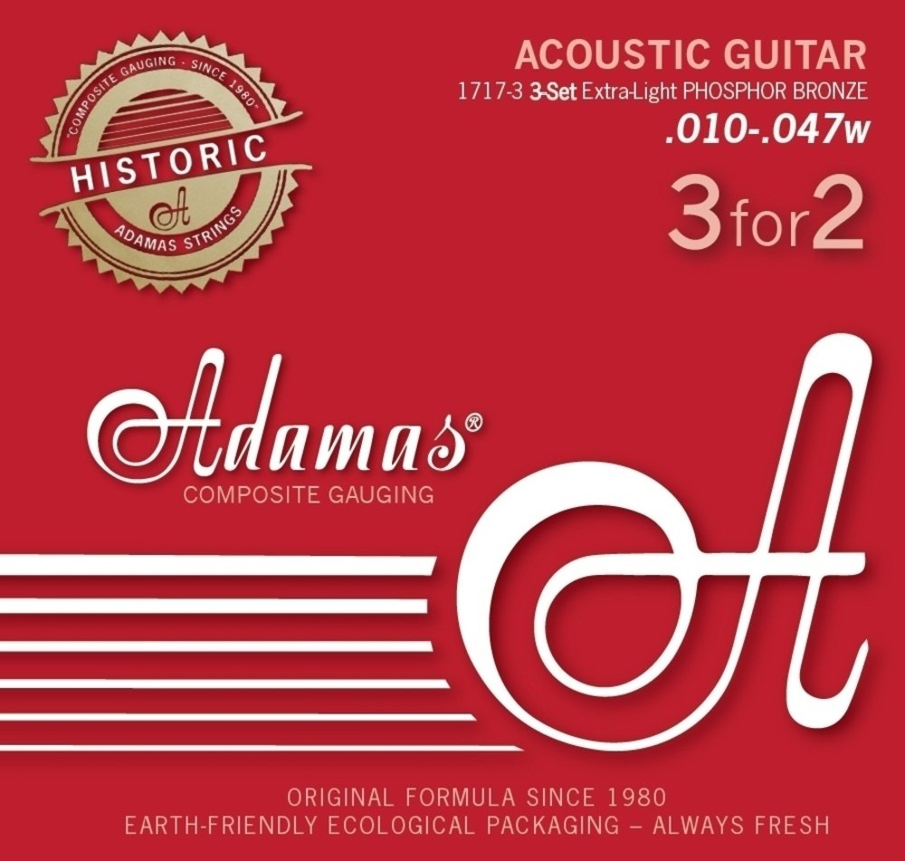 Akustisen kitaran kielet Adamas Phosphor Bronze Historic Reissue 3 settiä Ex-Light .010