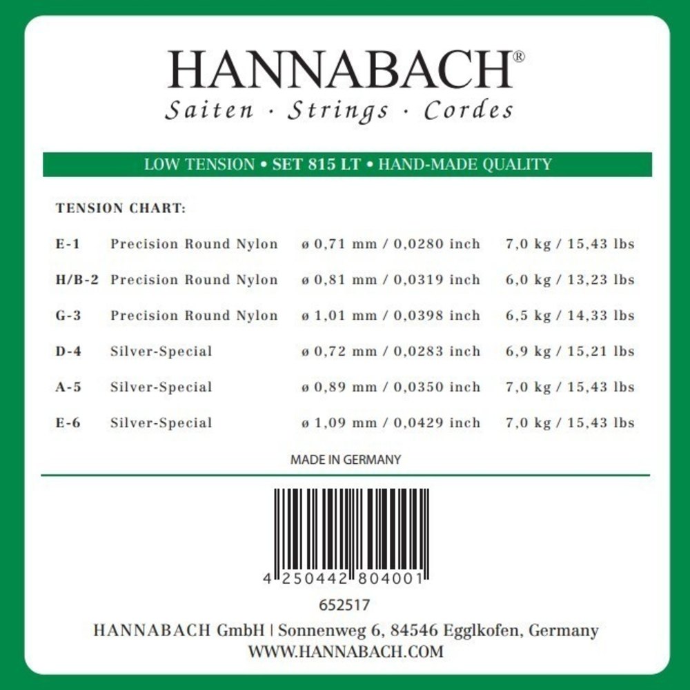 Hannabach Serie 815 Silver Special Diskanttikielet, Low Tension (3 kpl)