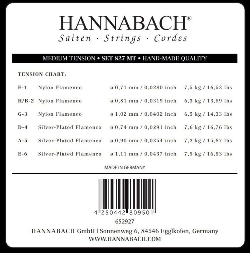 Hannabach Serie 827 Medium Tension Flamenco - Diskanttikielet (3 kpl)