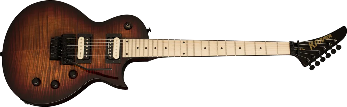 Kramer Assault Plus reverse headstock maple fretboard new logo Bengal Burst