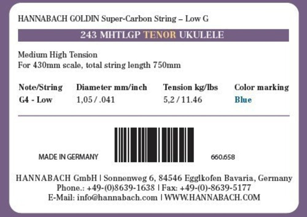 Ukulelen kielet Tenori Ukulele Goldin 243MHTLG low G Yksittäiskieli Low G