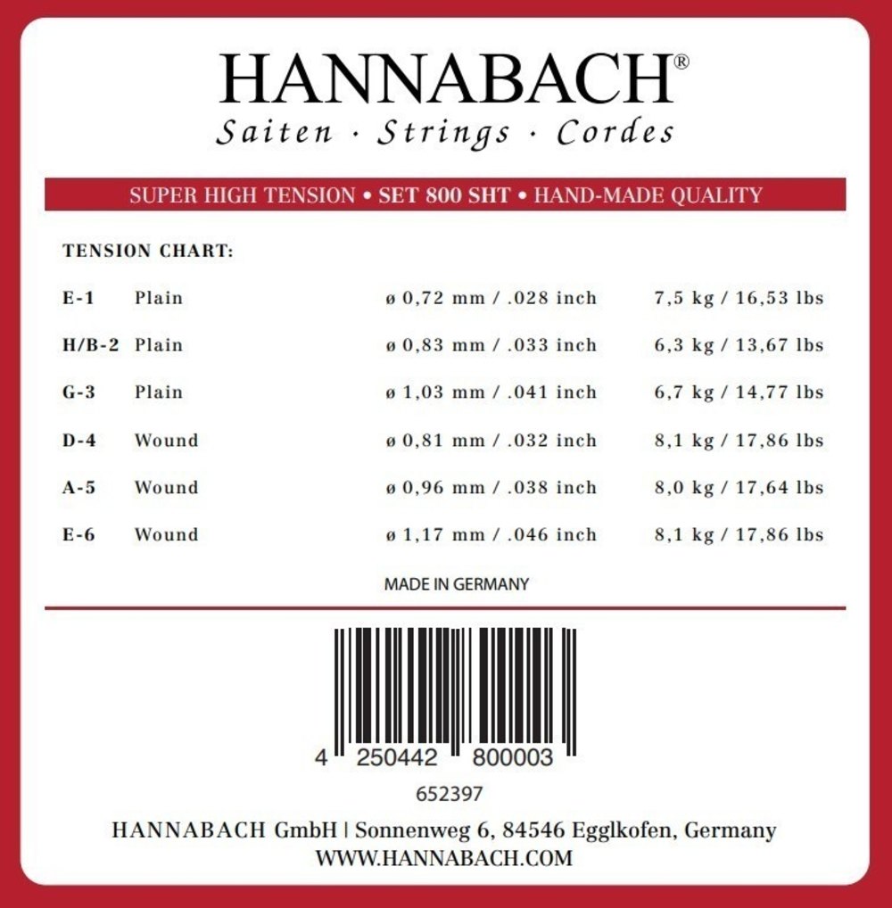 Hannabach Serie 800 Super High Tension - Klassisen kitaran kielet