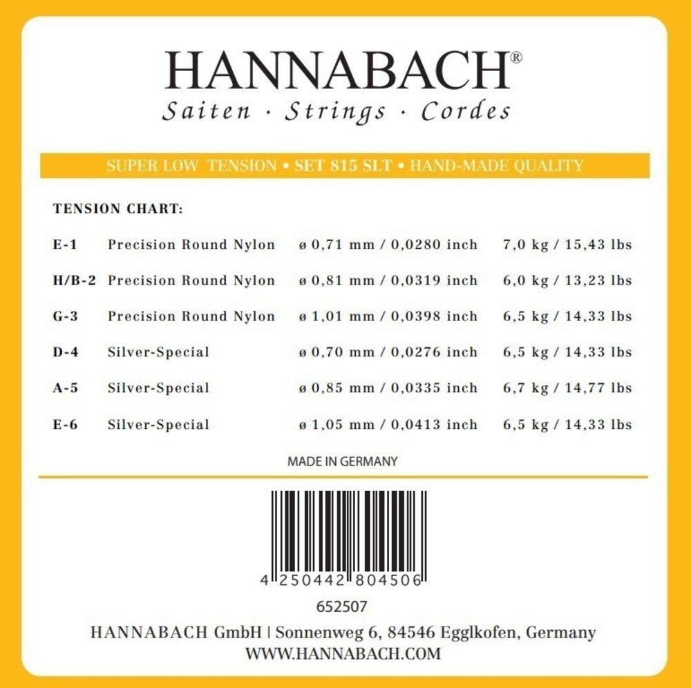 Hannabach Serie 815 Super Low Tension Silver Special - Klassisen kitaran diskanttikielet (3 kpl)