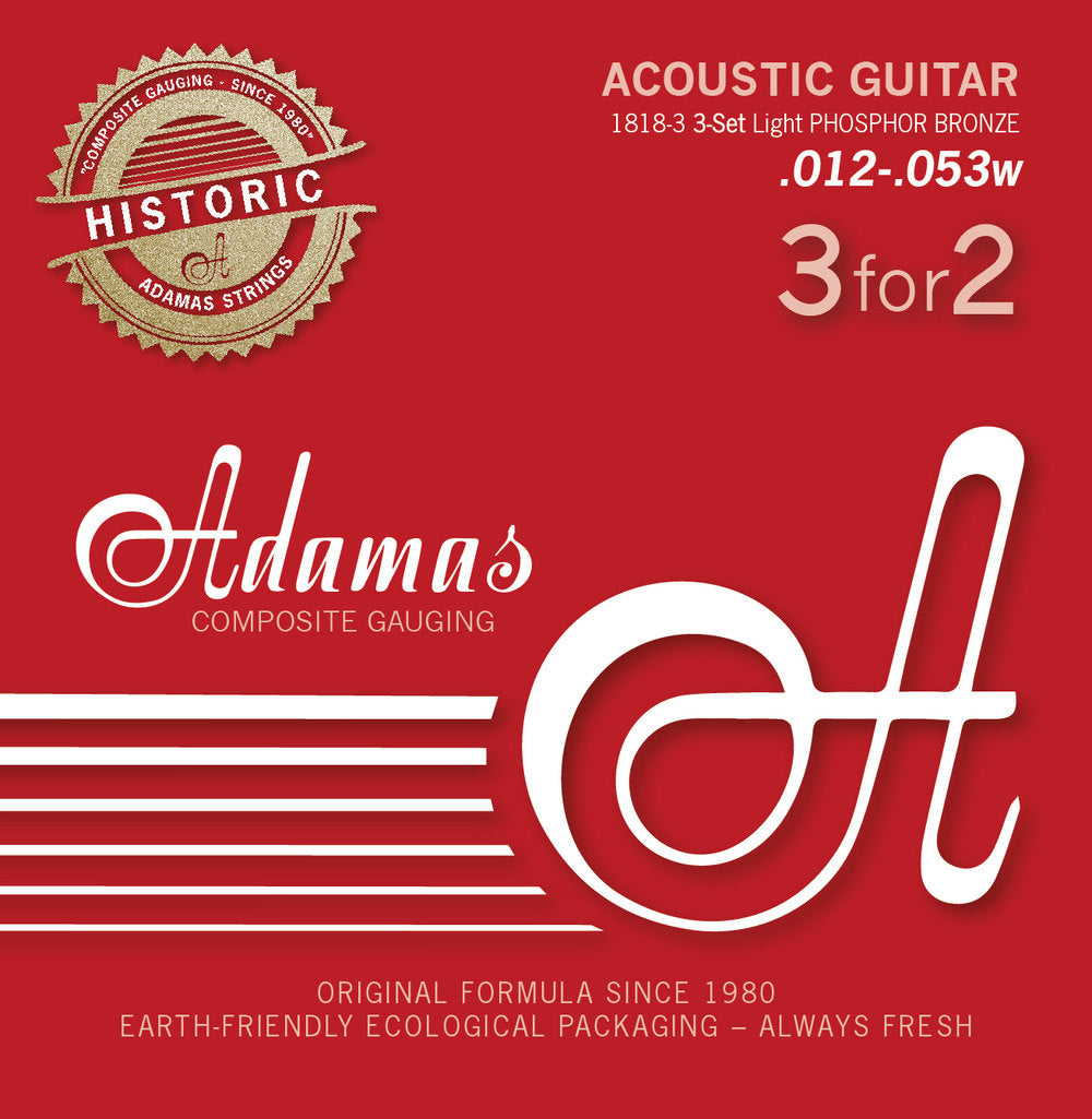 Akustisen kitaran kielet Adamas Phosphor Bronze Historic Reissue 3 settiä Light .012
