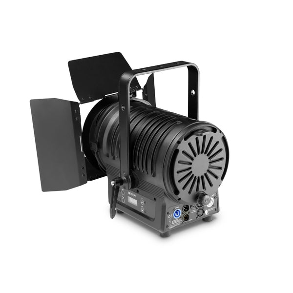 Theatre Spotlight with Fresnel Lens and 180 Watt Warm White LED in Black Housing