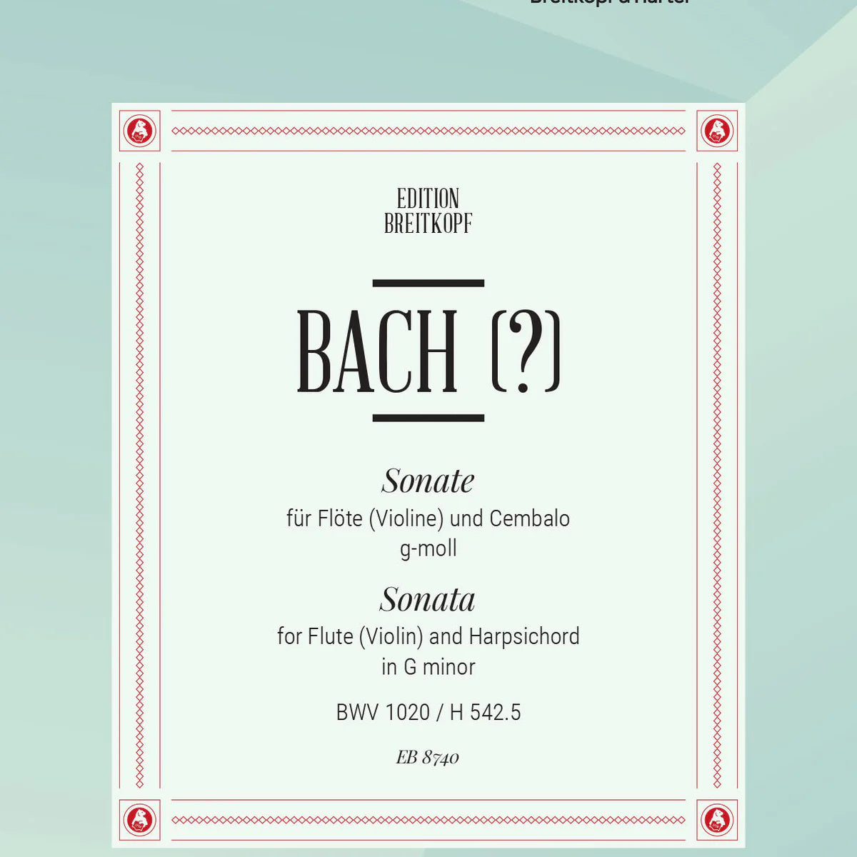 BACH (?) SONATA G-MINOR FLUTE AND HARPSICHORD BREITKOPF